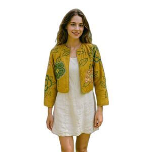 Kiko Concept Jacket Women's Size S Floral  Green Vintage 100 % Silk New #21